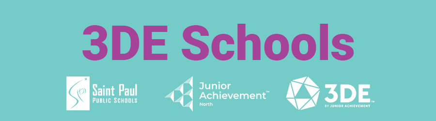 3DE Schools banner with SPPS, Junior Achievement and 3DE logos